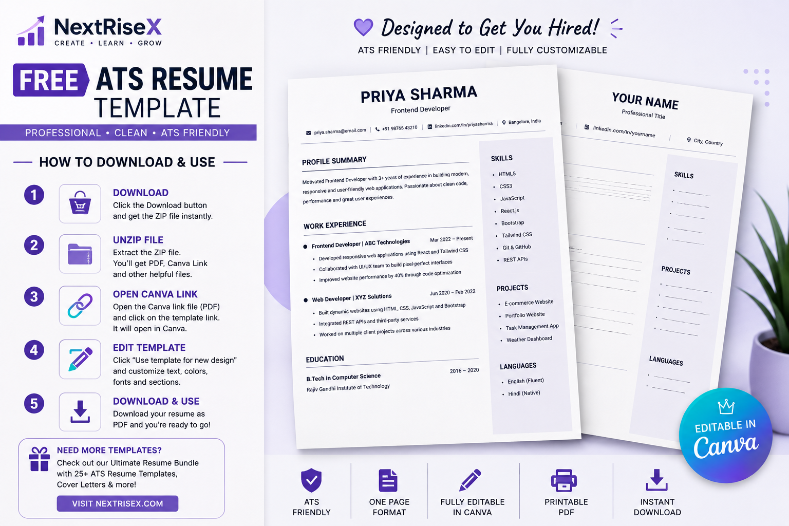 Free Minimal ATS Resume Template